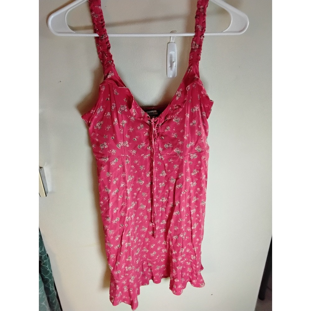 American‎ Eagle Pink Floral Lace Up Mini Dress Ruffle Straps Smocked Back Medium